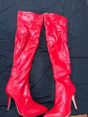 Red Over-the-Knee Stiletto Boots - Women's Fashion Boots
